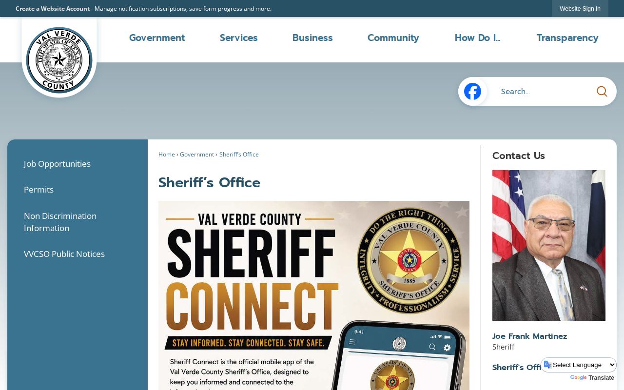 Val Verde County Sheriff Connect official custody and records access page